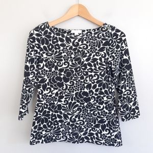 Charter Club Black & White Petite Boatneck Floral Top